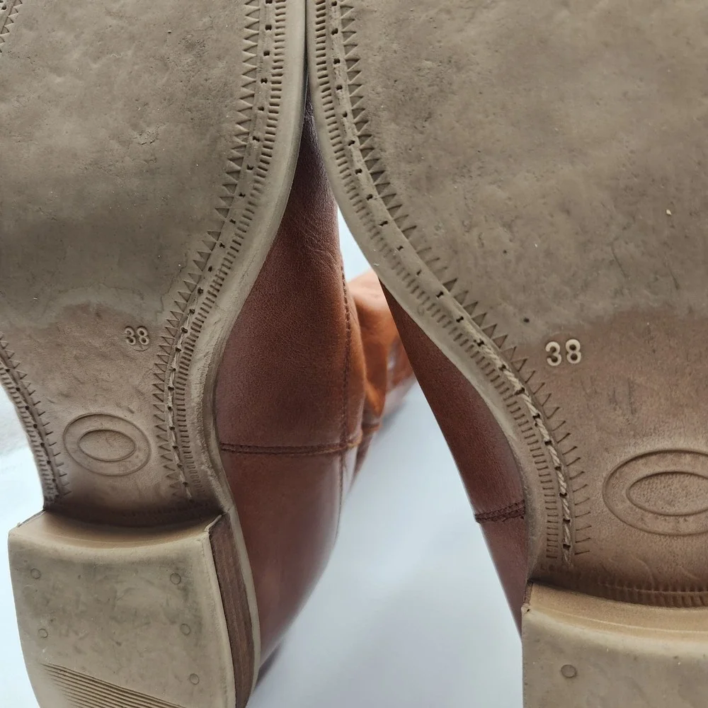 Anthropologie Tall Riding Boots Womens EU 38 Brown Leather Pull On Round Toe